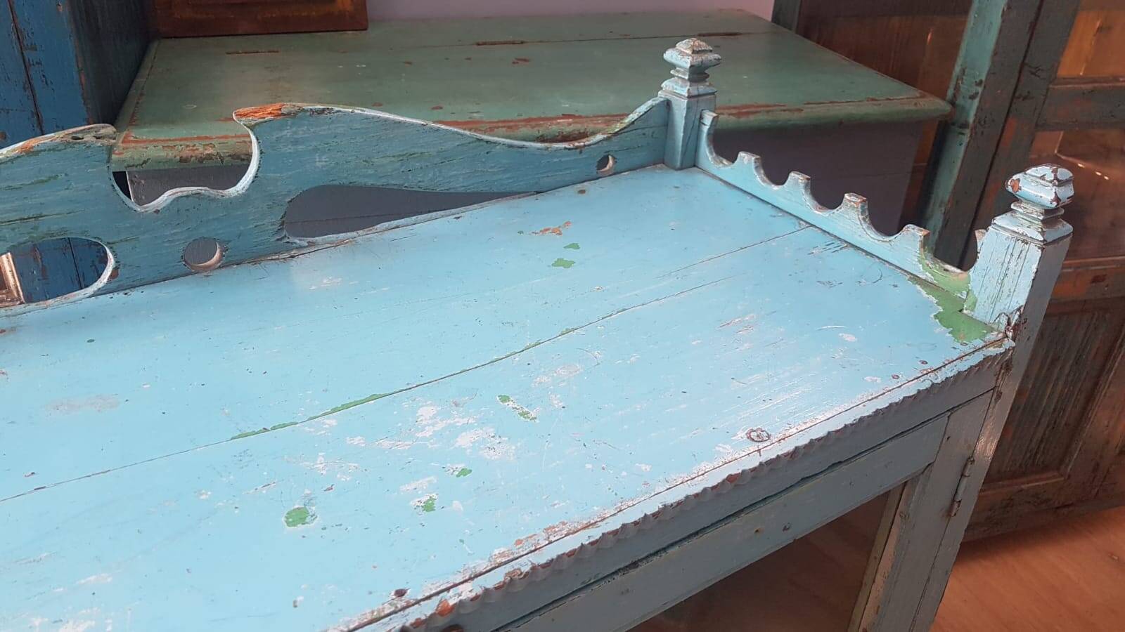 Low turquoise sideboard Indian teak and art deco