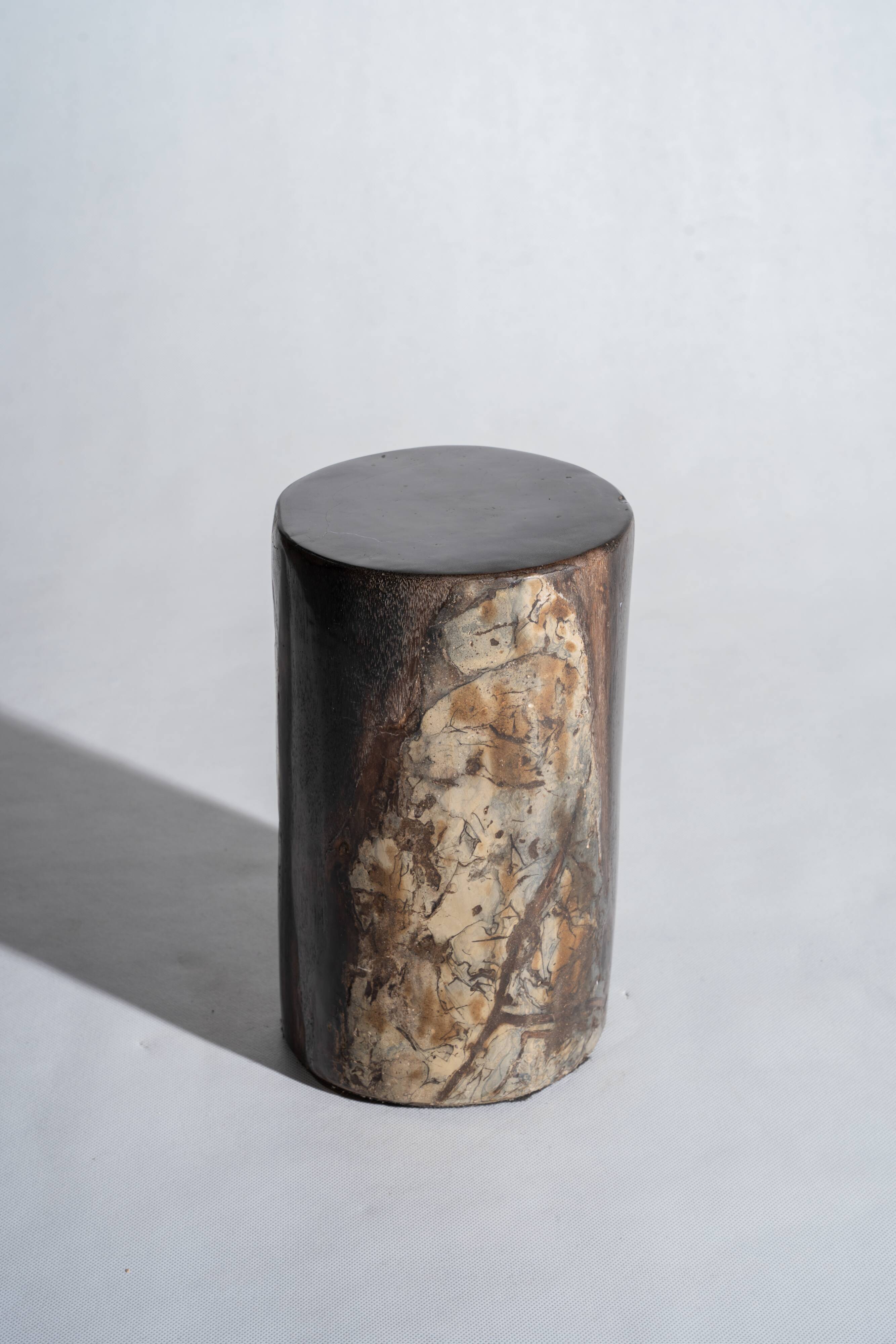 Side table in black petrified wood h:28,5cm d:17cm