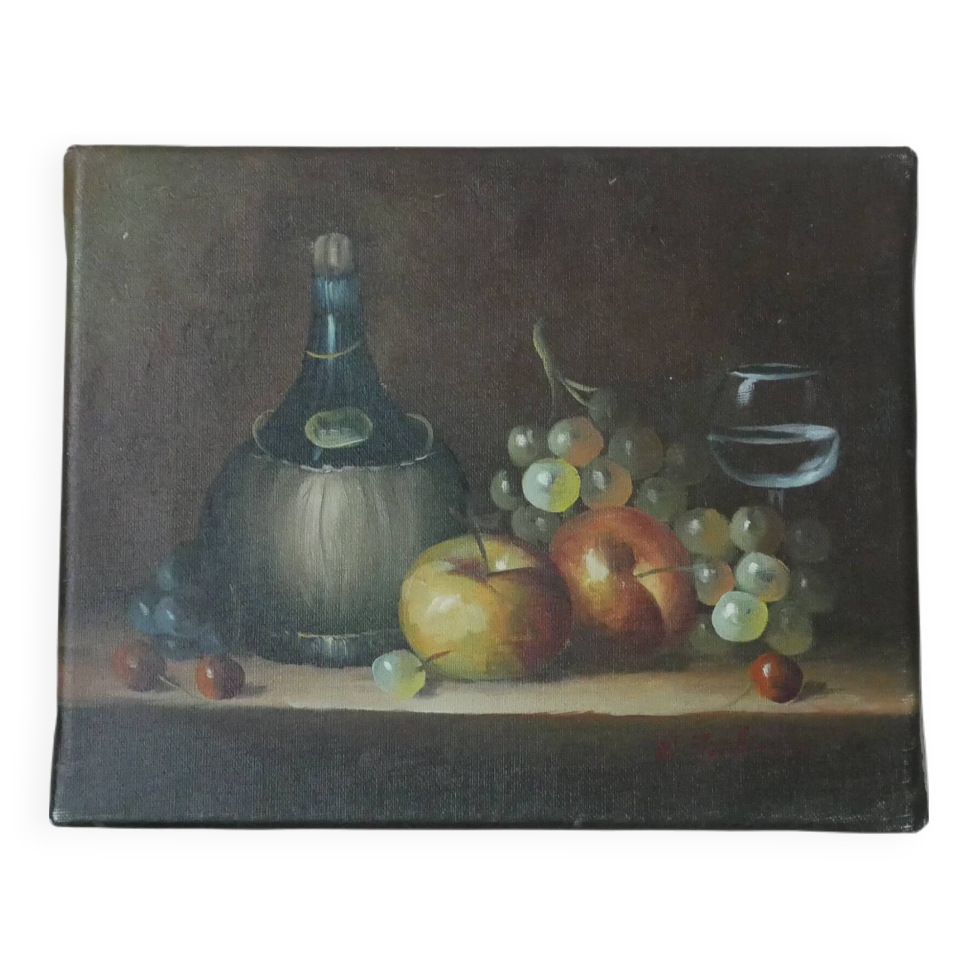 Old oil painting on canvas still life W. Jenkins countryside decoration