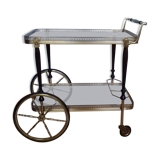 Desserte à roulettes laiton et verre