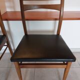 5 Scandinavian style chairs, wood and black faux leather.