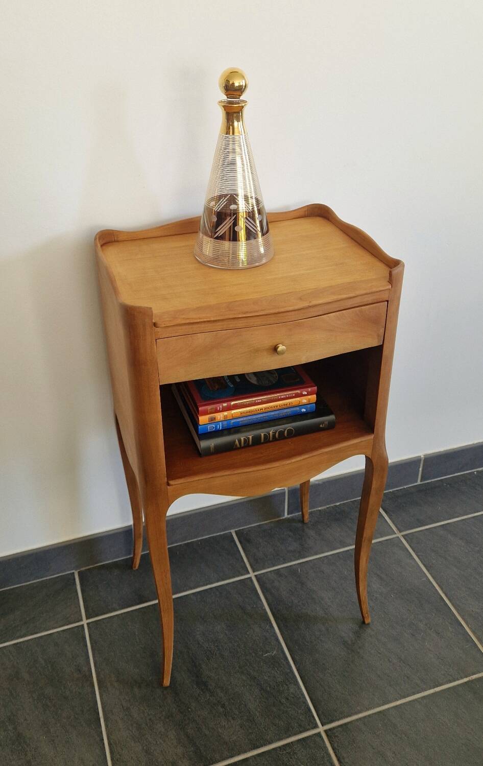 Solid cherry bedside table - Louis XV style - Signed DR