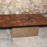 Coffee table, cocktail bar hidden in Elm Magnifier by Paul Michel, 1970 Roche Bobois