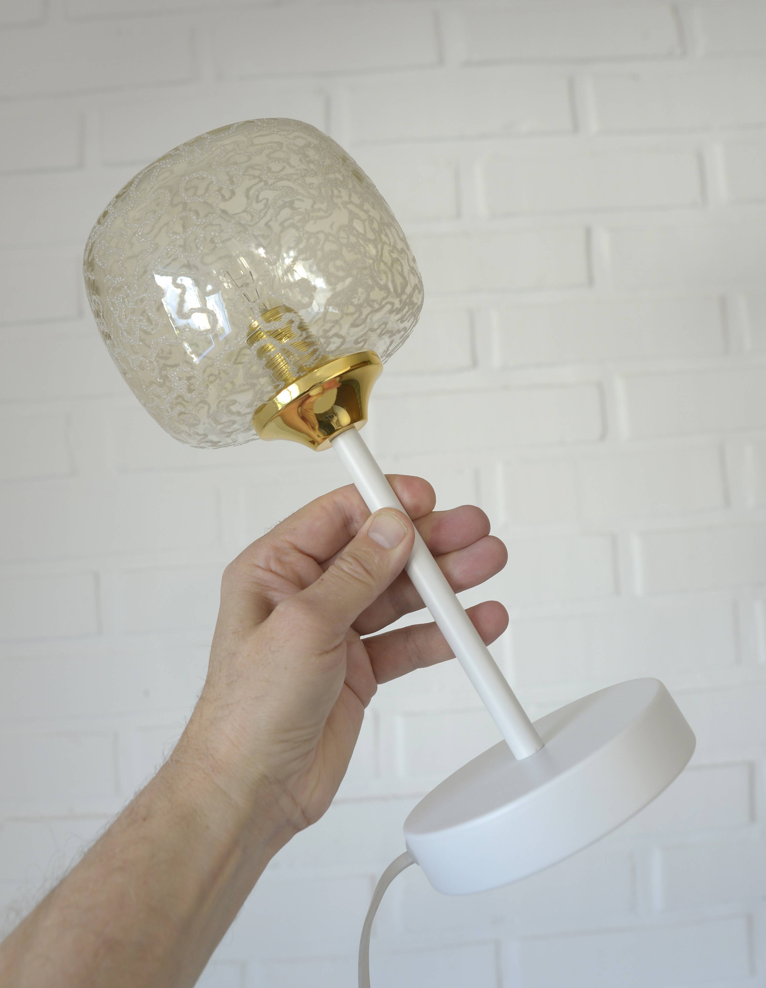 Ensemble de lampes champignon en verre ambré vintage, élégante lampe de chevet blanche
