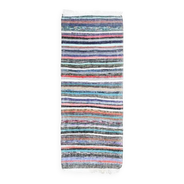 Vintage Turkish Oushak Handmade Wool Cotton Blue Kilim Runner 102x263