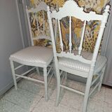 Lot de 2 chaises opéra style empire refaite tissu rayé xix coloris beige