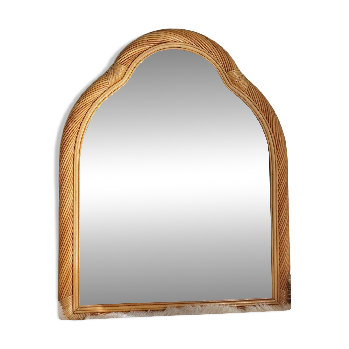 Vintage Twister mirror in spiral rattan with bevelled glass by Alberich, Spain, 1970s.