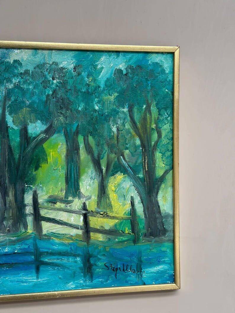 Swedish Oil on Canvas “Forest Gate” by Stig Allan Vintage & Framed