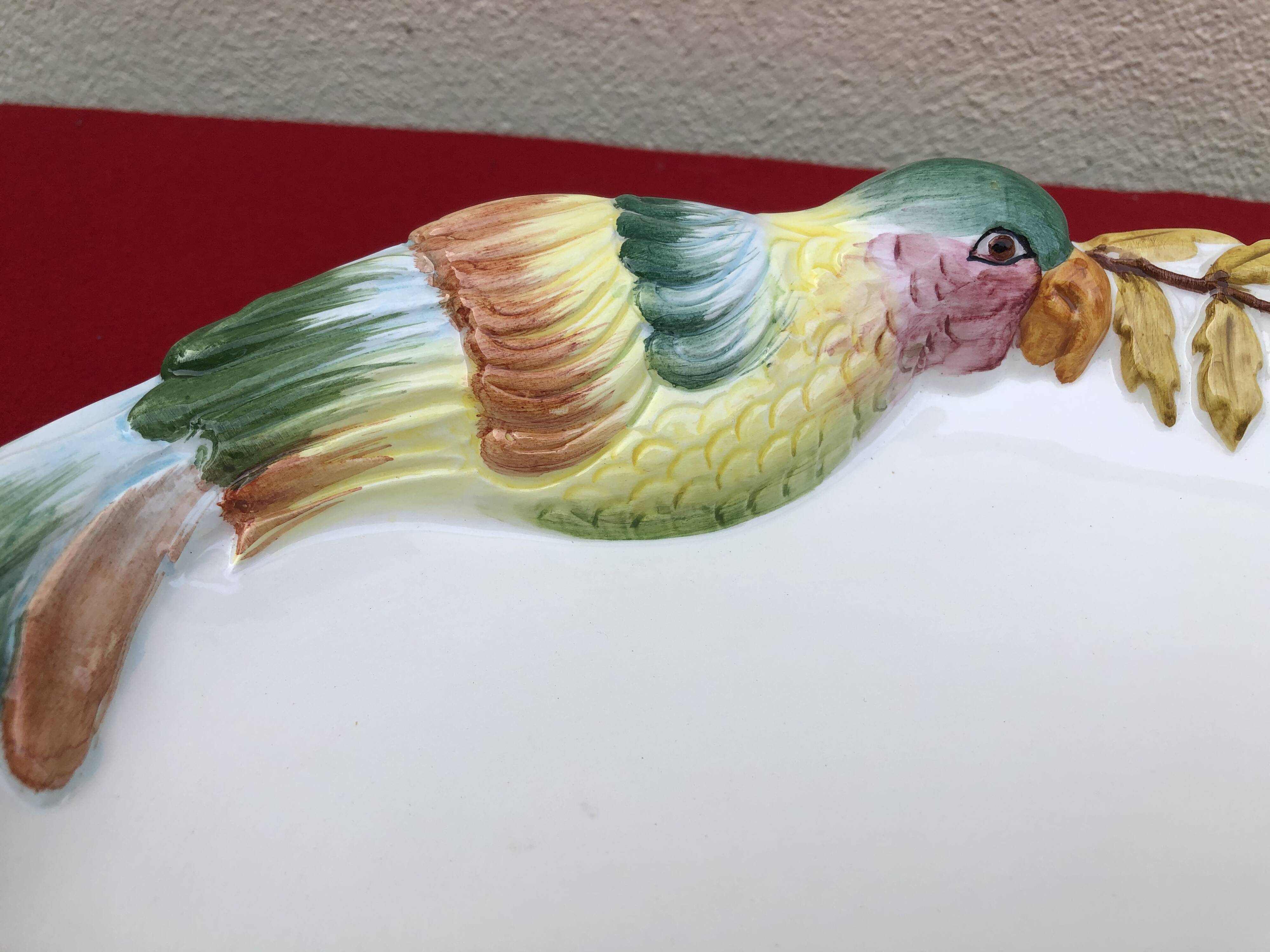 Lancel Paris ceramic dish with embossed parrot decoration