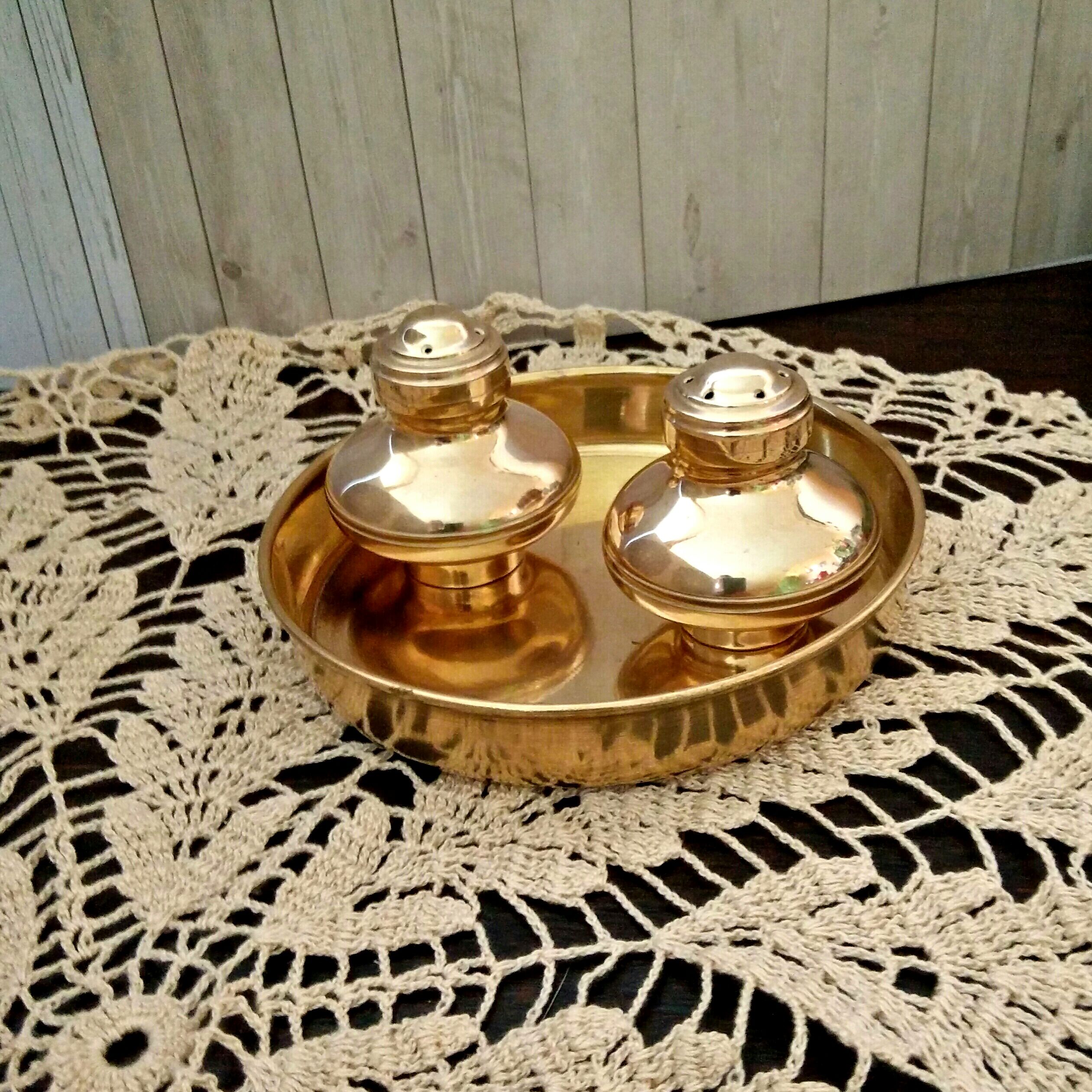 Set 3 pieces salt shaker pepper salting gilded copper