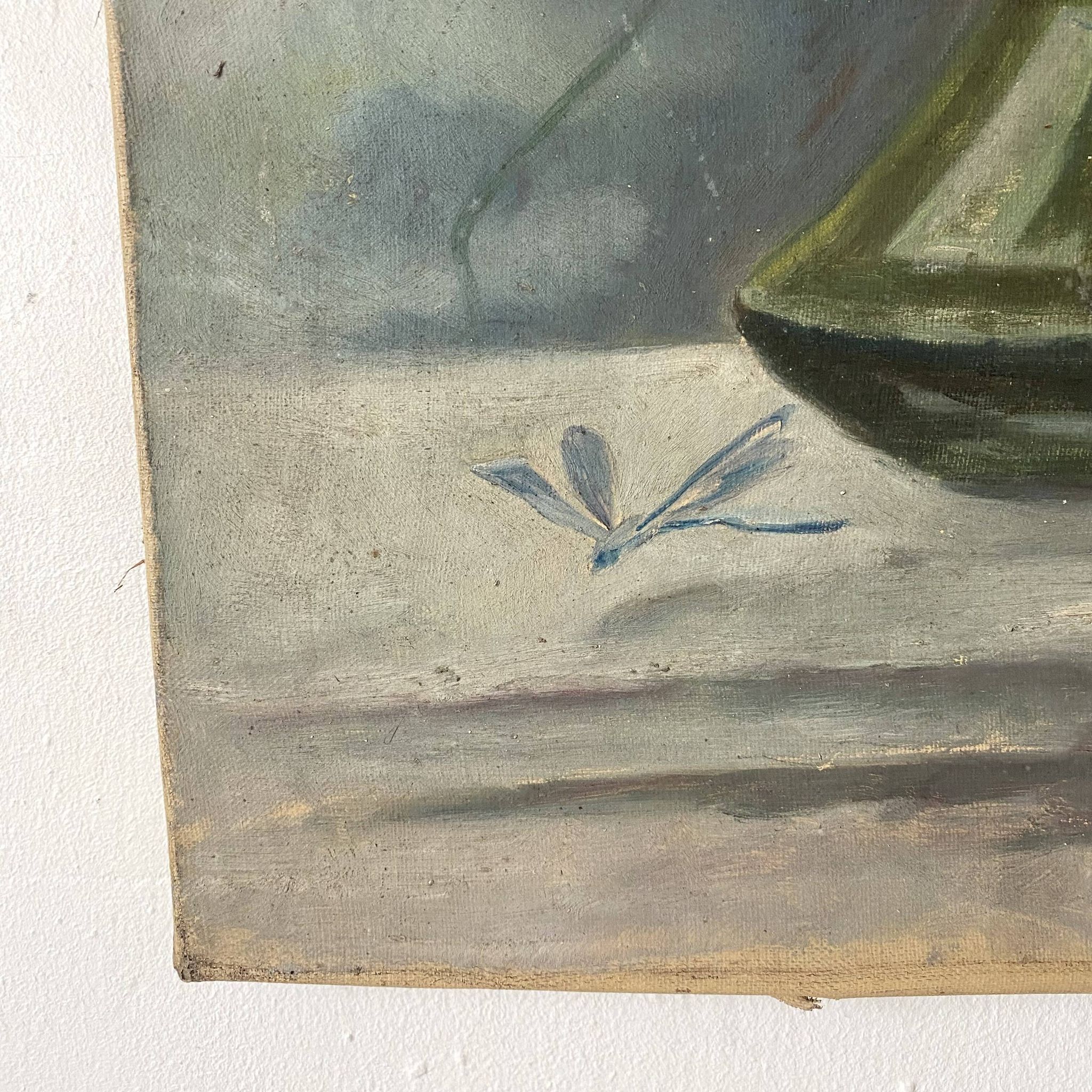 Old painting of a bouquet of poppies, canvas on a flower frame