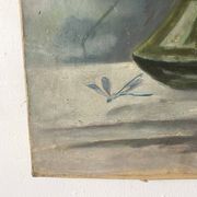 Old painting of a bouquet of poppies, canvas on a flower frame