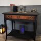 Mat black console / natural wood / gilding – Louis XV style Unique piece