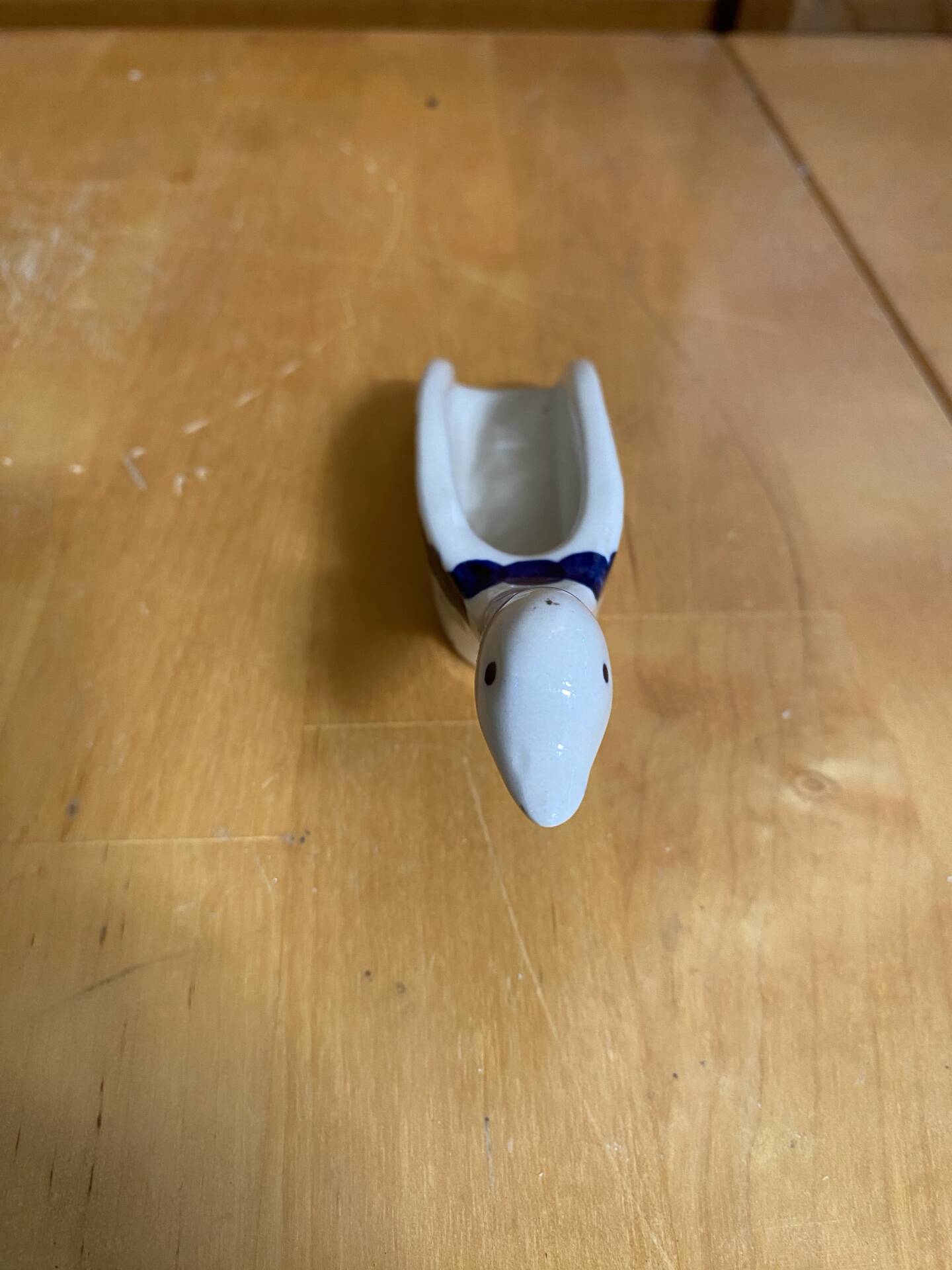 Vintage White & Blue Porcelain Goose-Shaped Kitchen Spoon Poland