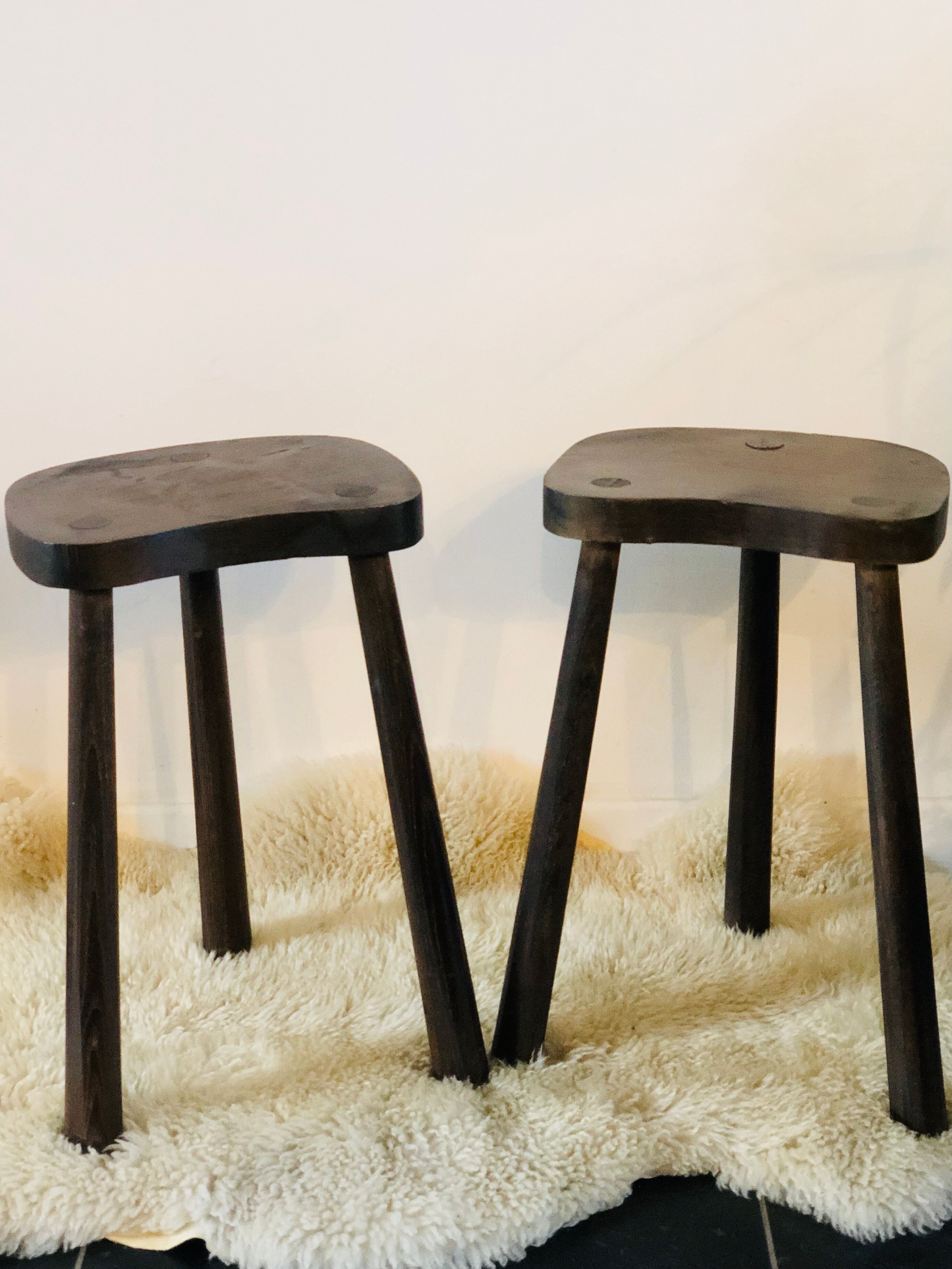 Pair of brutalist tripod stools