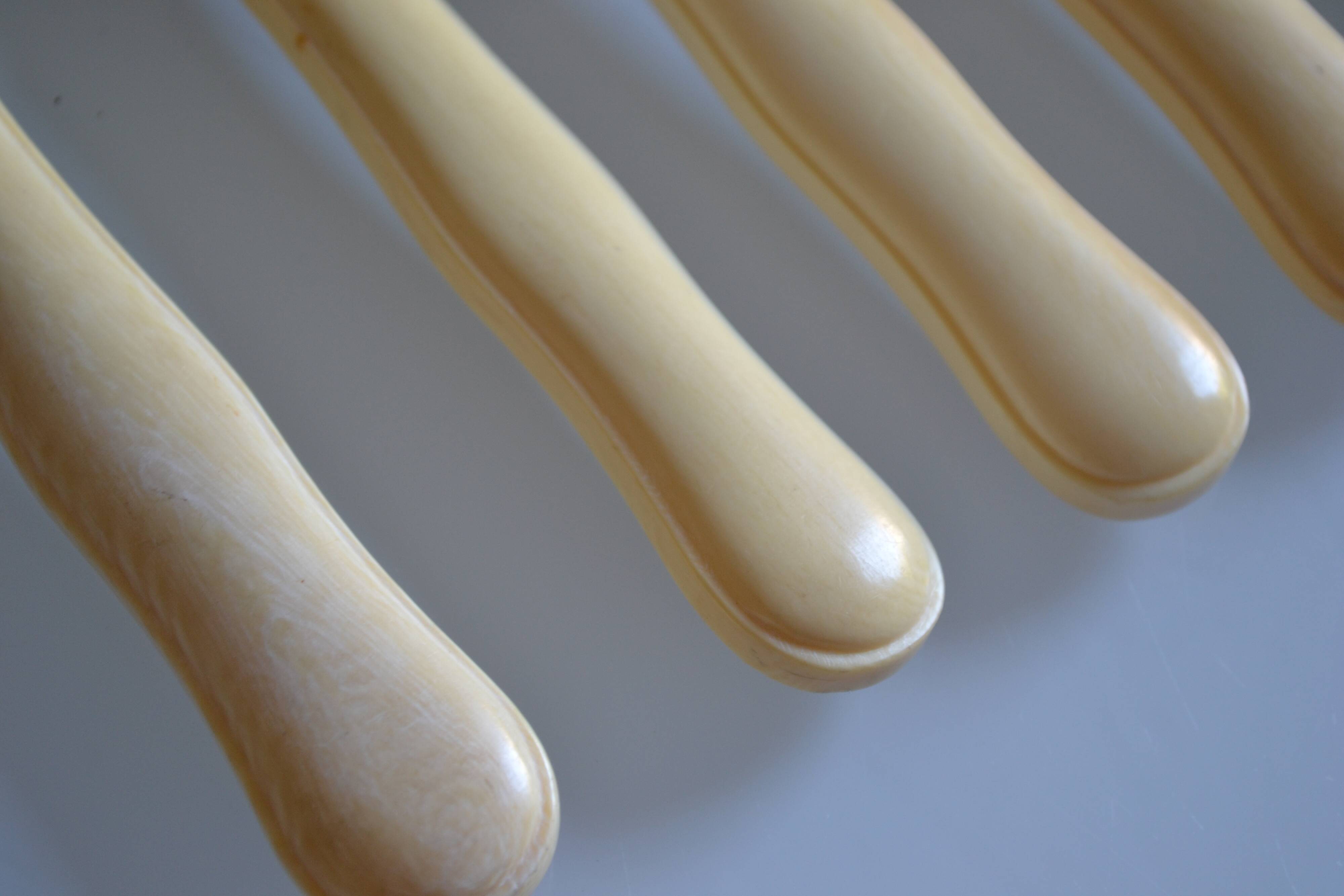 7 old table knives from the 19th century, monogrammed ivory-colored handles