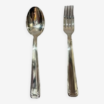 Birth cutlery 1 fork and 1 silver metal spoon
