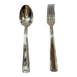Birth cutlery 1 fork and 1 silver metal spoon