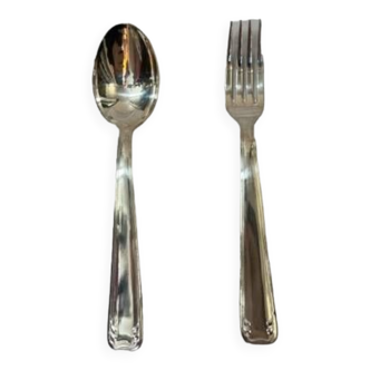 Birth cutlery 1 fork and 1 silver metal spoon