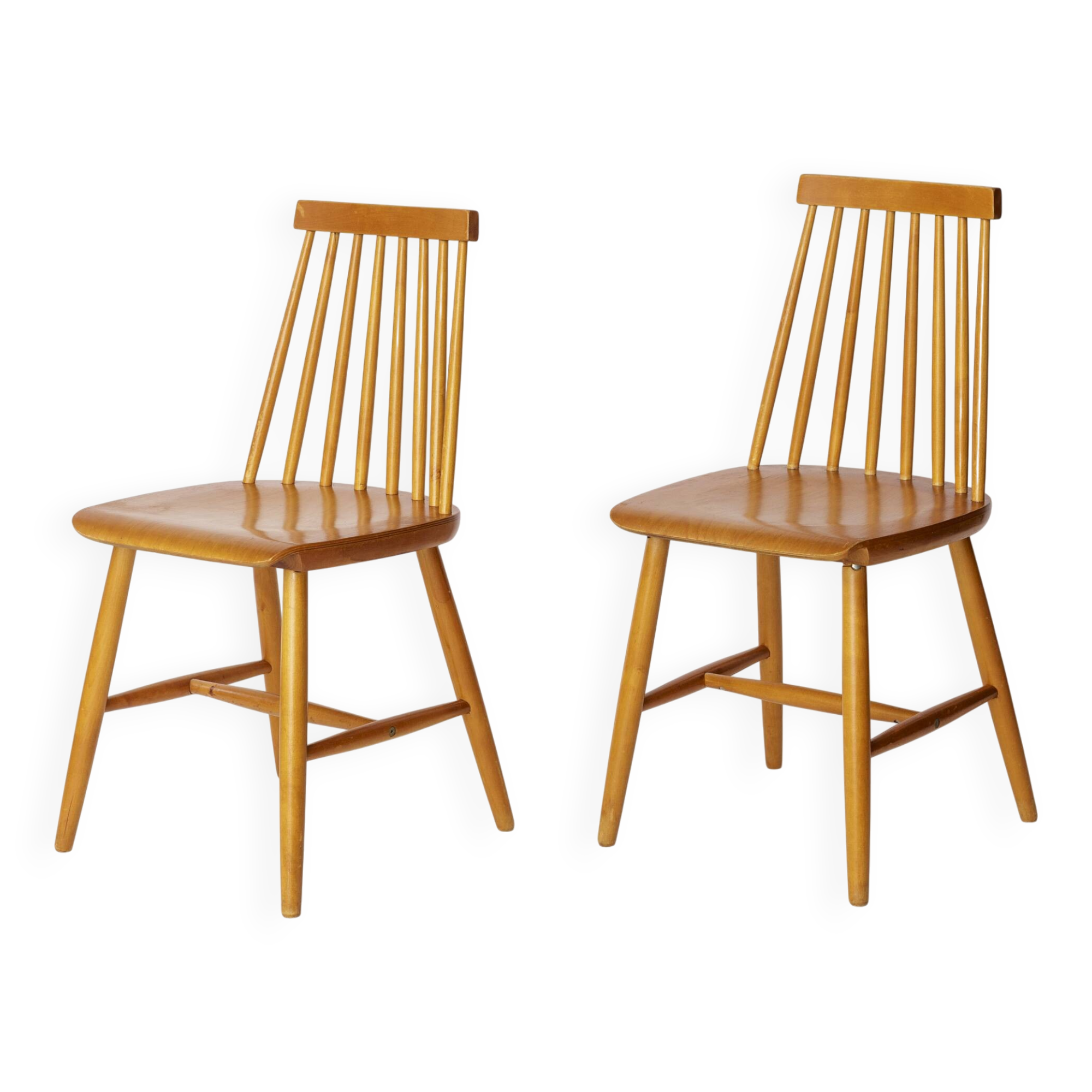 Pair Yngve Ekström "Pinocchio" Dining Chairs – Swedish Beechwood, 1960s