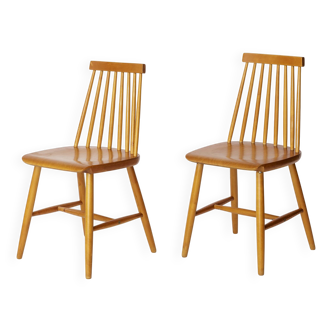 Paire de chaises de salle à manger Yngve Ekström « Pinocchio » – Hêtre suédois, années 1960