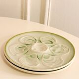 Paire d'assiettes à huîtres en barbotine, Bleu & Vert, 1960