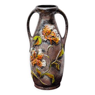 Vintage vase type West Germany, handles, relief floral decoration.