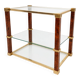 Vintage coffee table in tempered glass, brass, and burl – Hollywood Regency