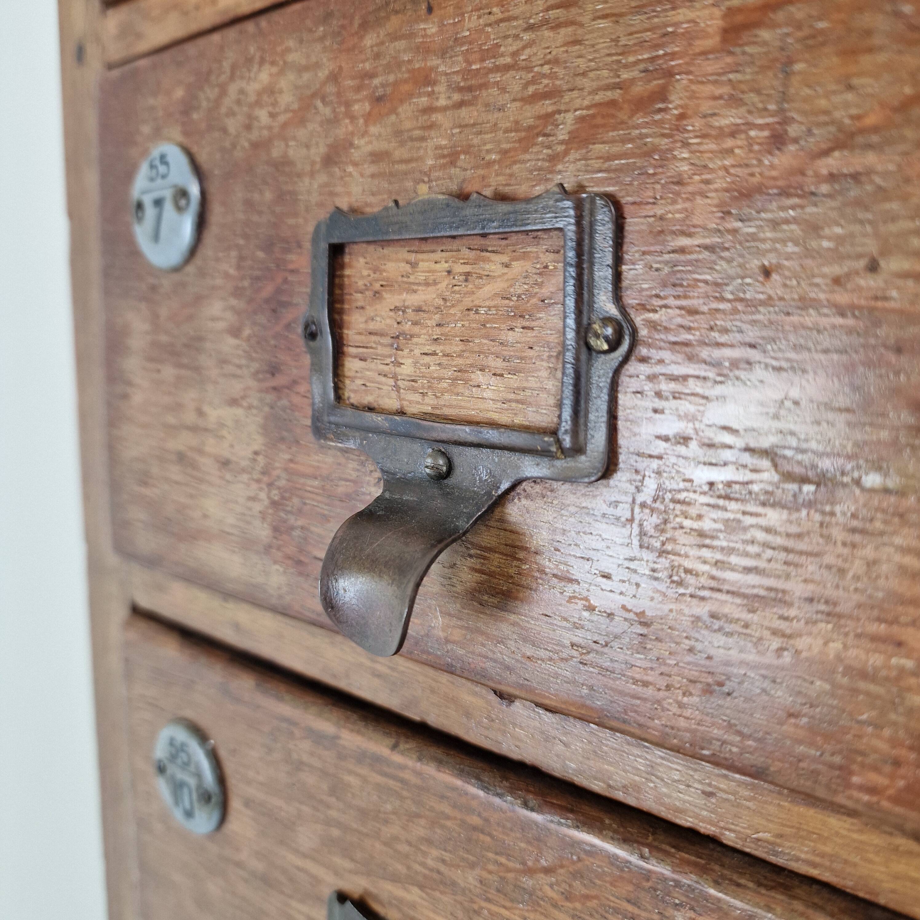 Armoire d'apothicaire ou d'archives industrielle hollandaise en chêne, vers 1900