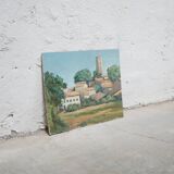Tableau ancien peinture sur bois signée A. Challou