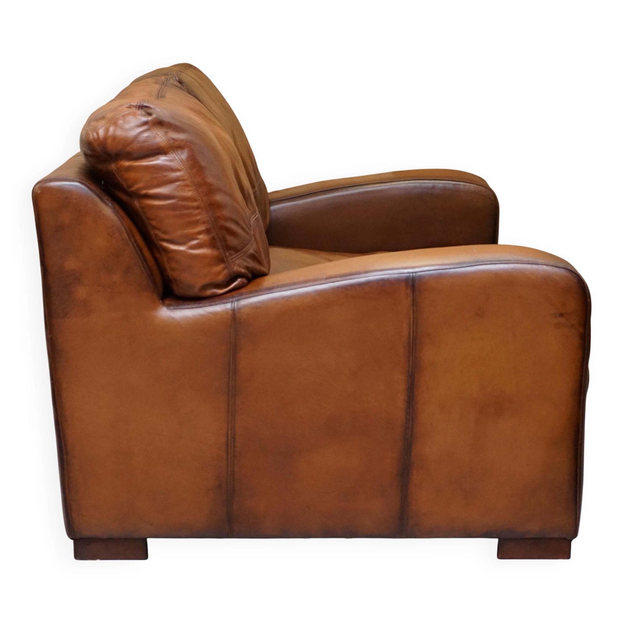 Hand-dyed leather vintage-style sofa