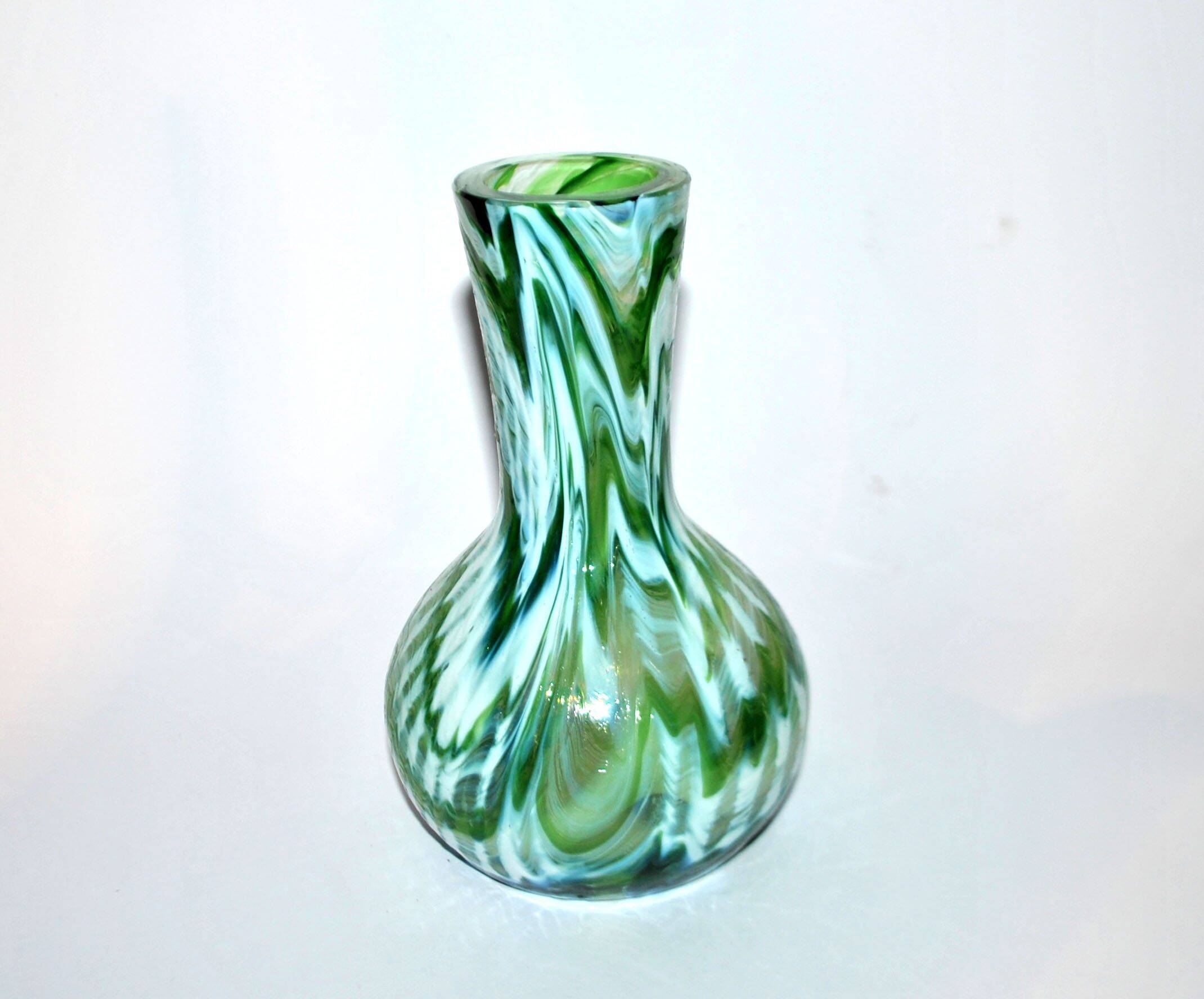 Murano? Modernist green filigree blown glass vase 1960