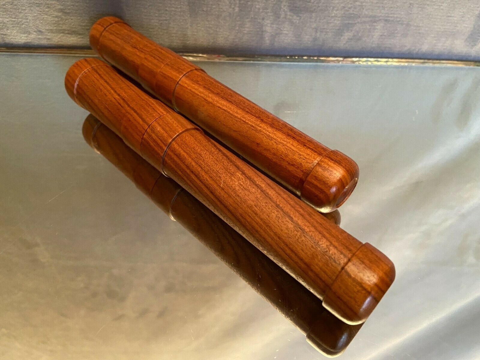 Pair of Havana cigar cases made of solid exotic wood