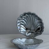 Silver metal butter dish with lid and matching spoon