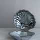 Silver metal butter dish with lid and matching spoon