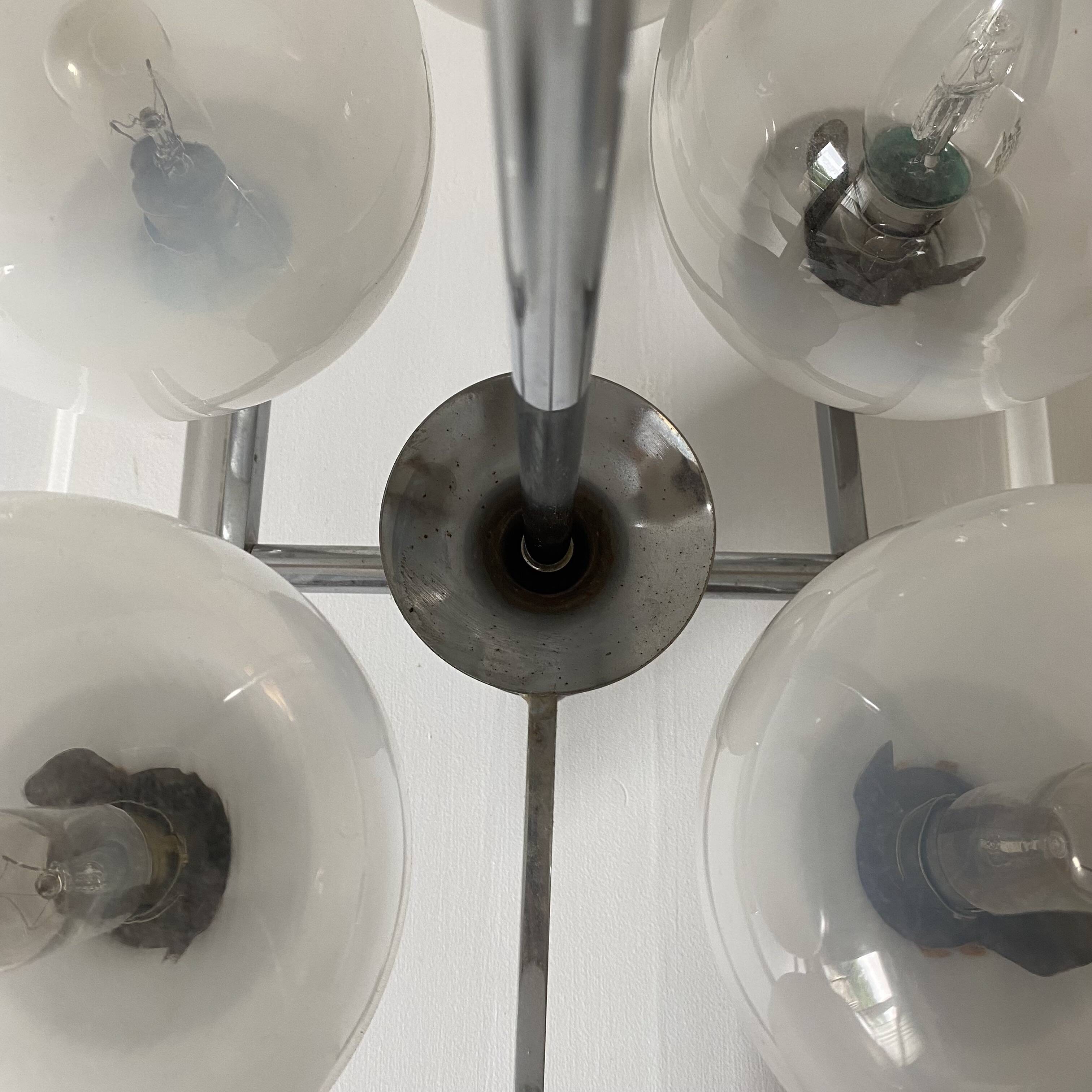 Space Age chandelier, Italian design, chrome and glass