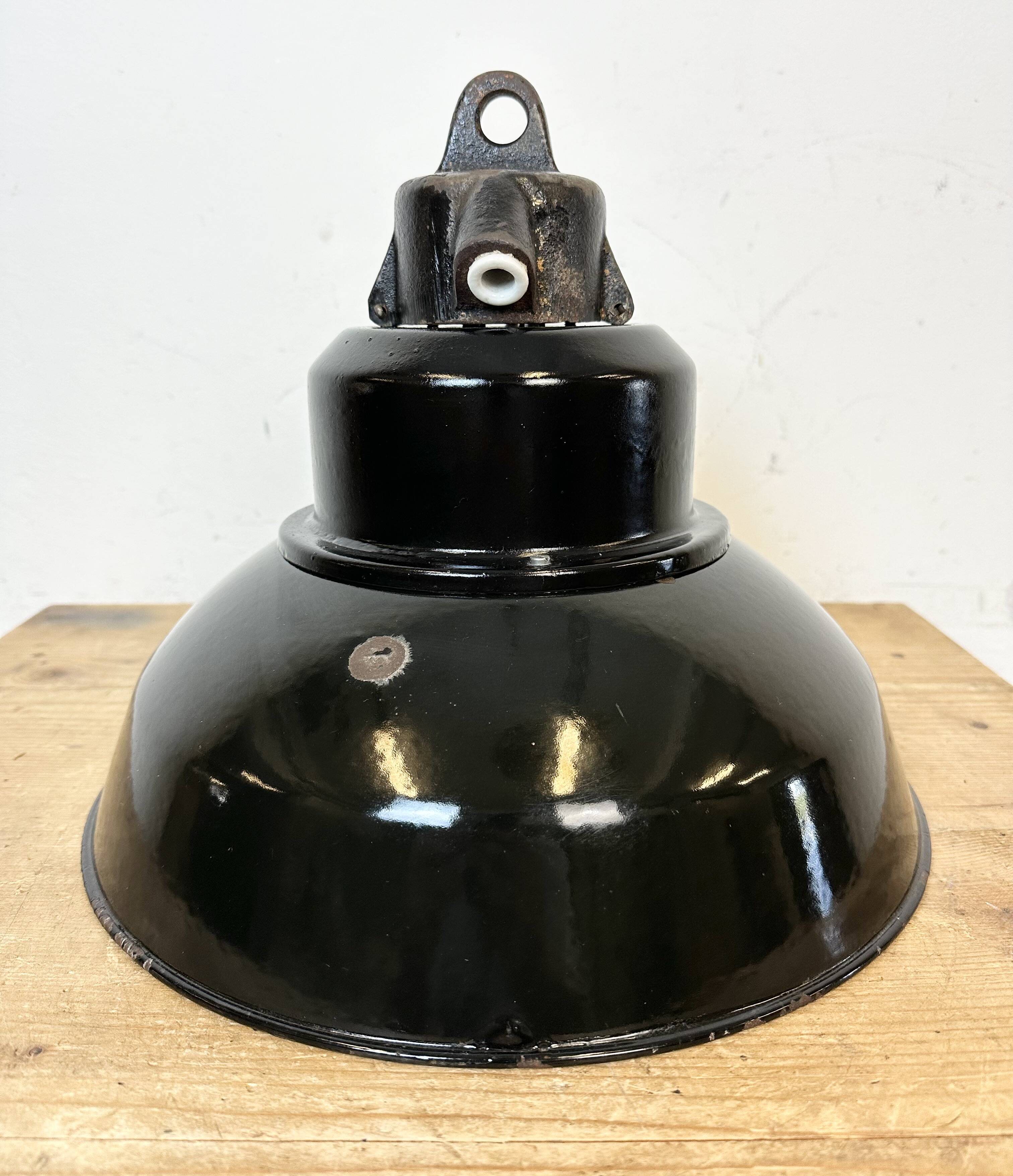 Industrial Black Enamel Factory Lamp with Cast Iron Top, 1960s