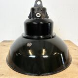 Industrial Black Enamel Factory Lamp with Cast Iron Top, 1960s