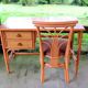 Rattan and beech desk and chair