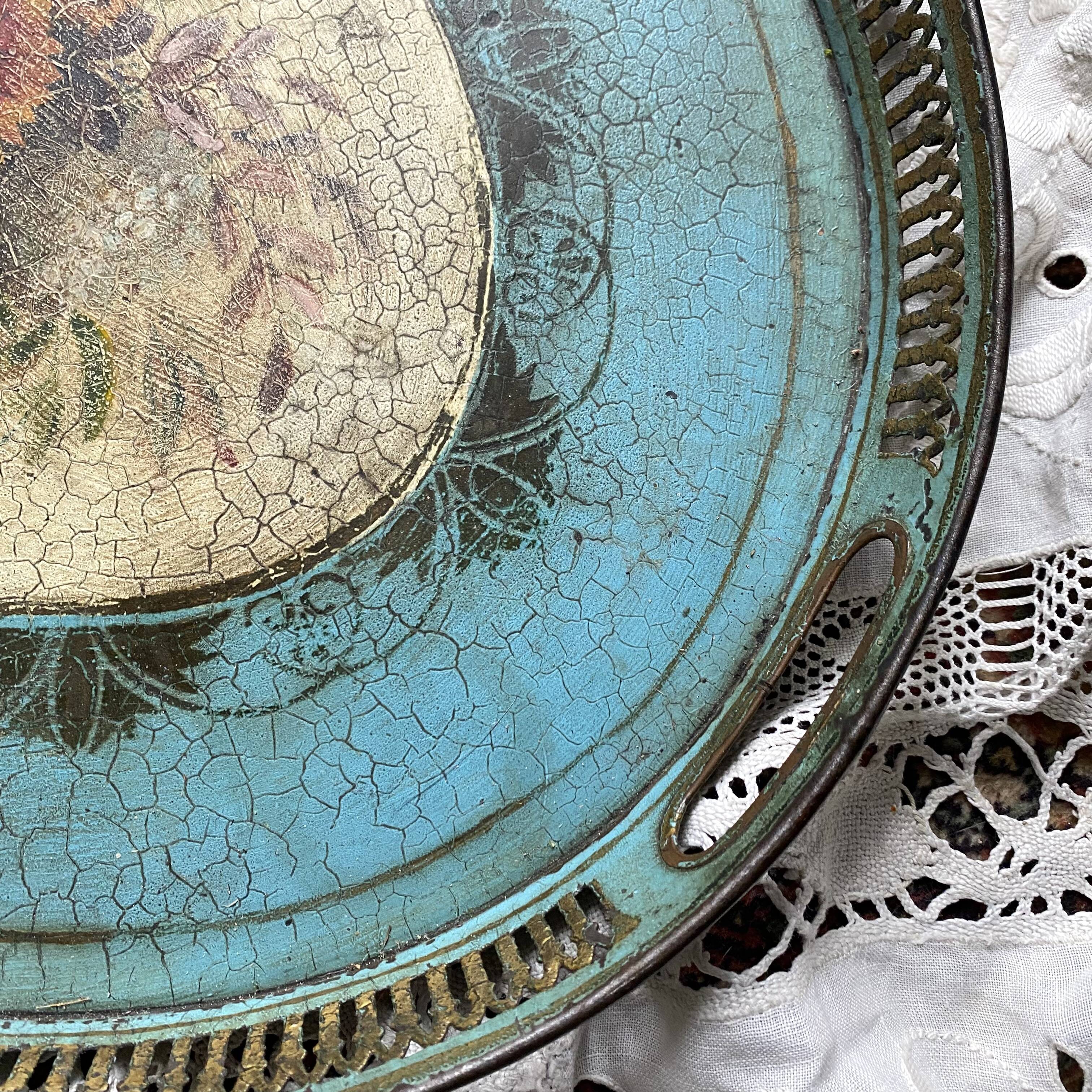 Large oval metal tray in the Napoleon III style, 1960s