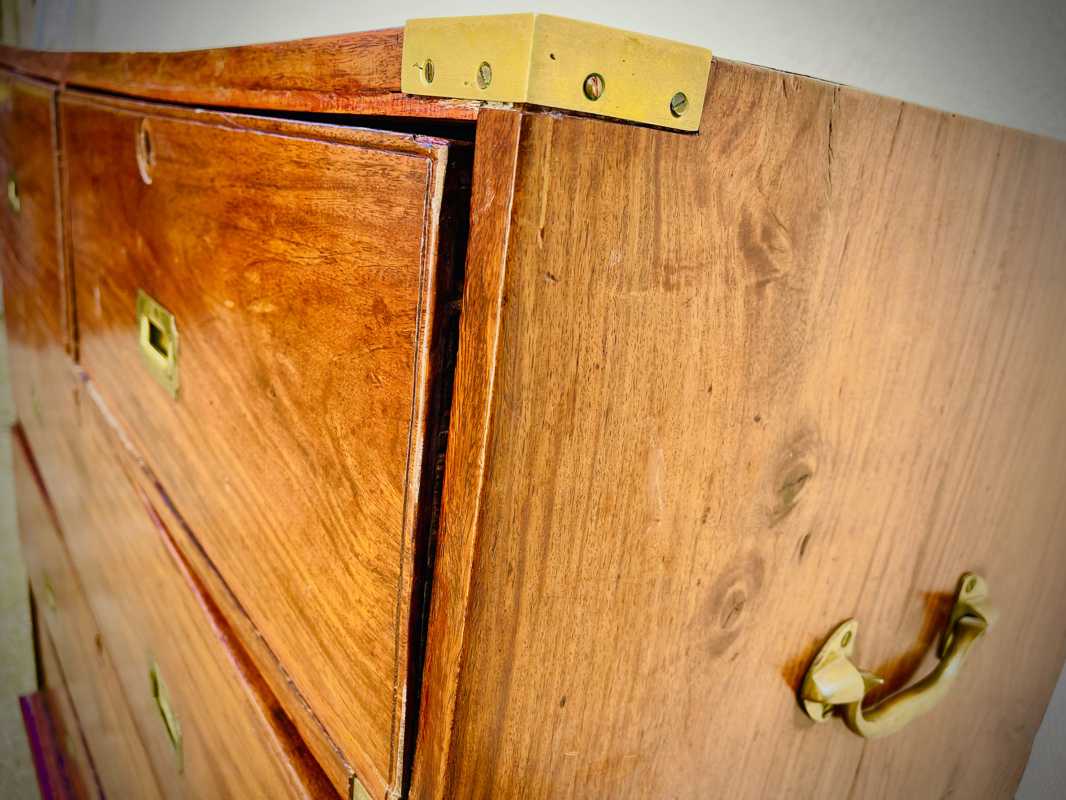 Nineteenth century teak boat chest of drawers in two parts