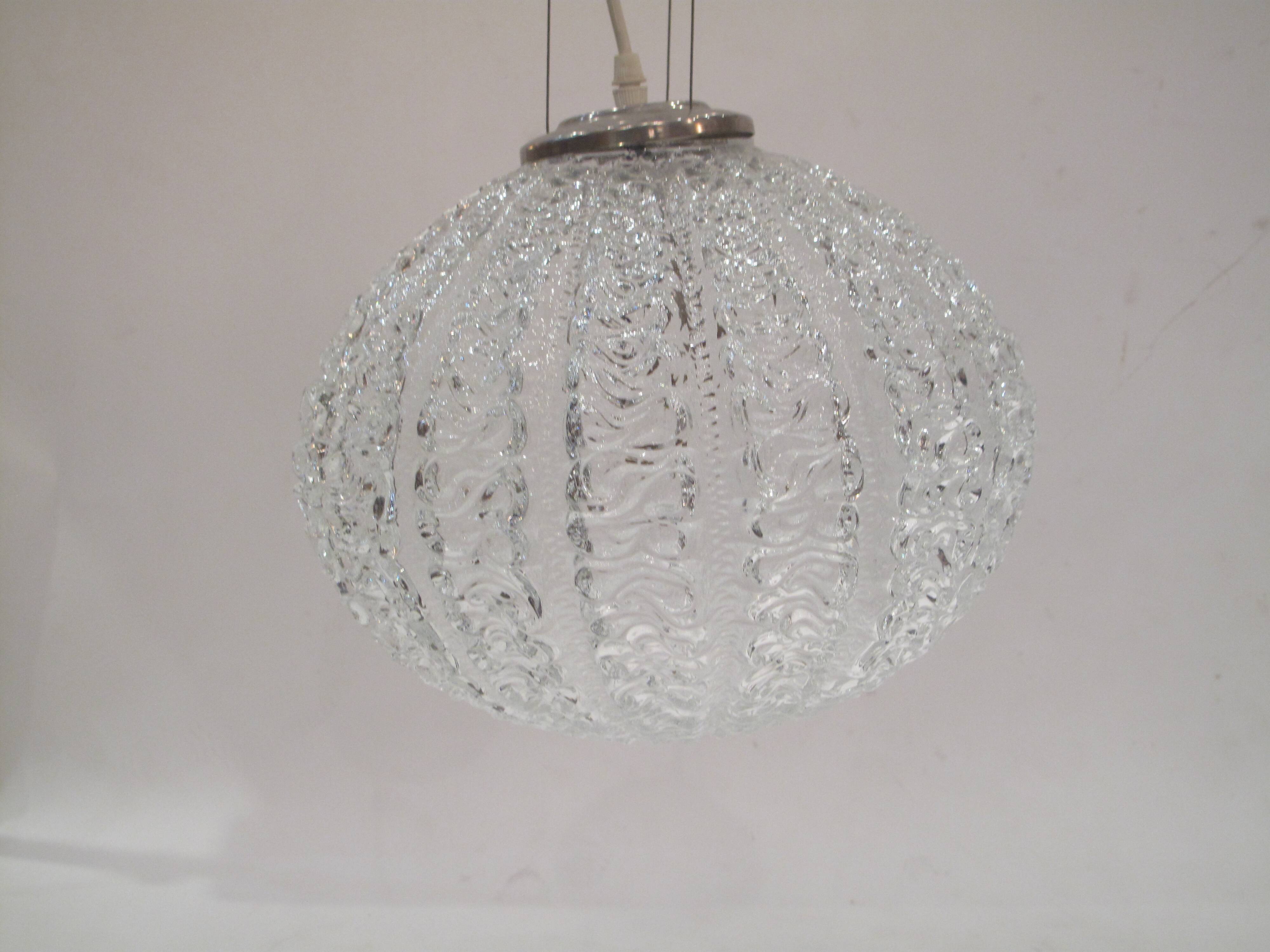 60s round chrome and glass pendant