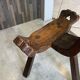 Brutalist tripod chair n2, carved solid wood, antique.