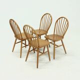 4 chaises de salle à manger scandinaves à dossier à fuseaux, style Akerblom années 1960