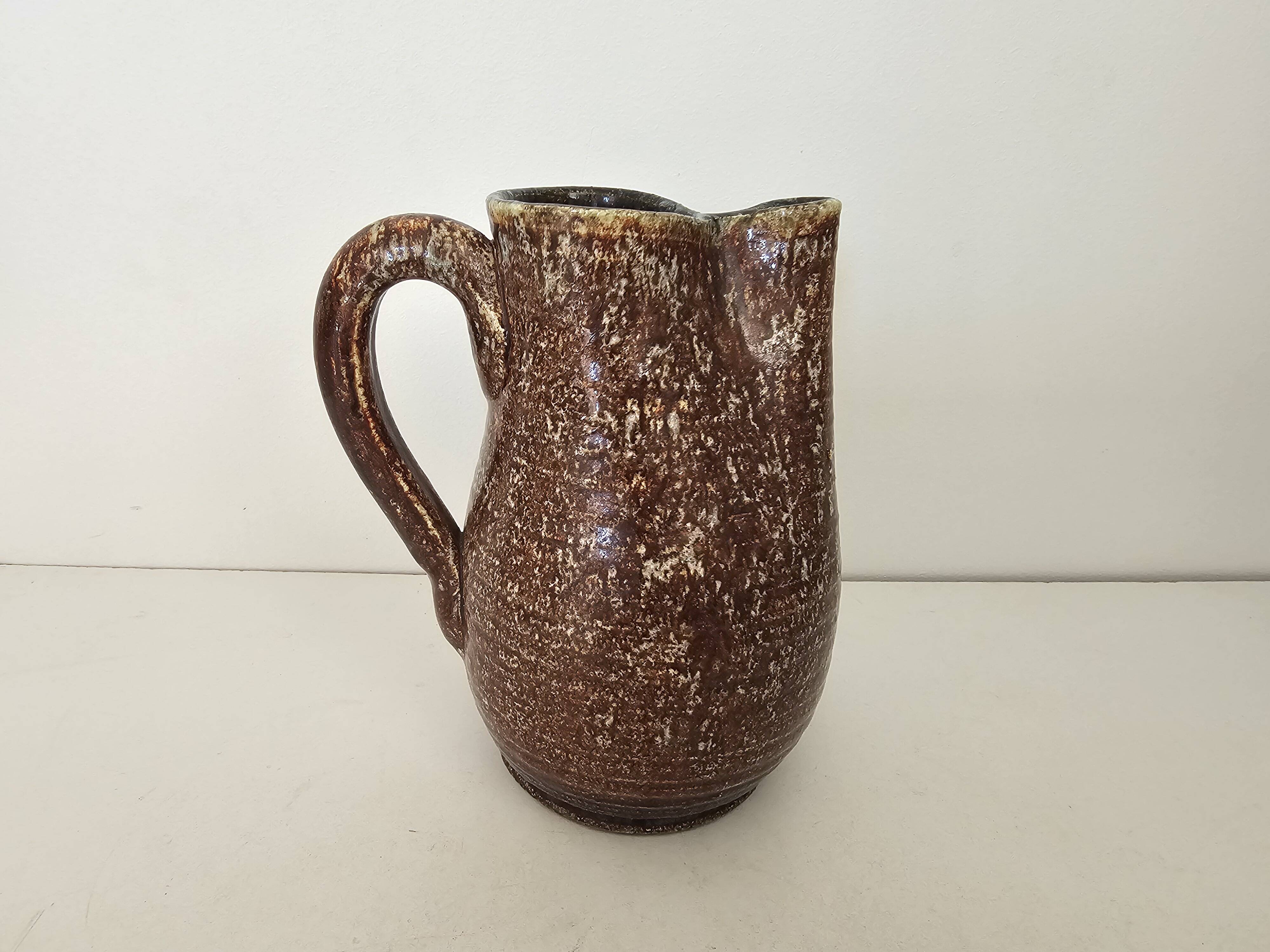 Glazed ceramic pitcher signed pictogram accolay - height 17cm