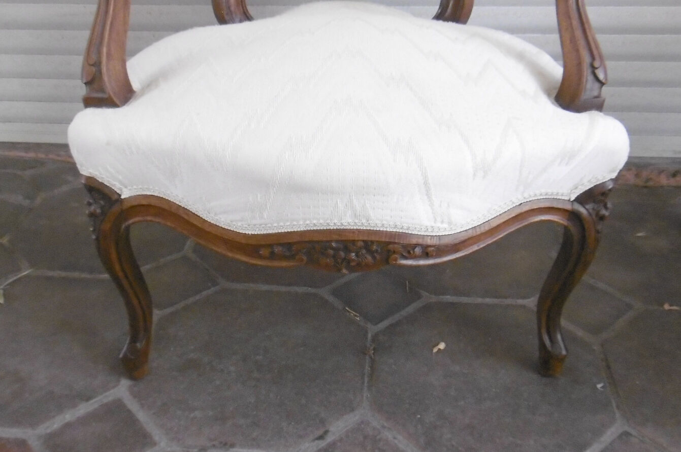 Pair of Louis XV style shepherdess armchairs redone ecru fabric