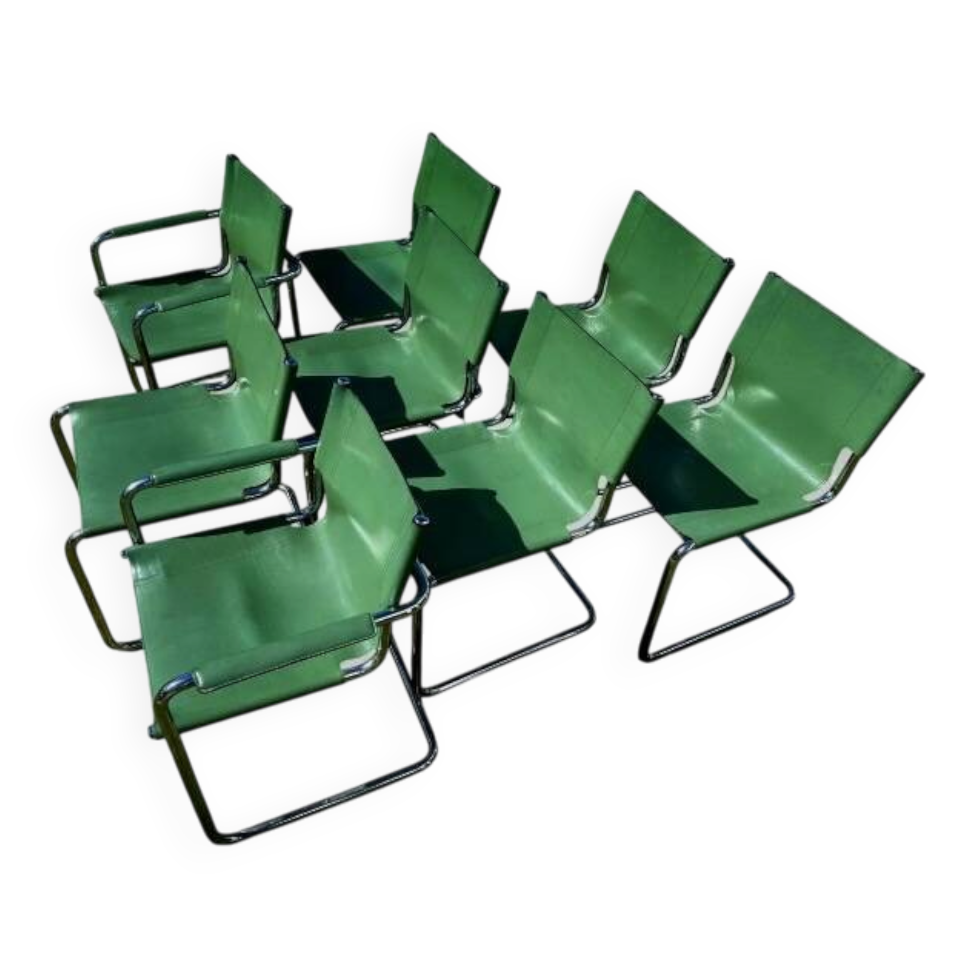 set of 6 chairs & 2 armchairs by Mart Stam for Matteo Grassi - green leather