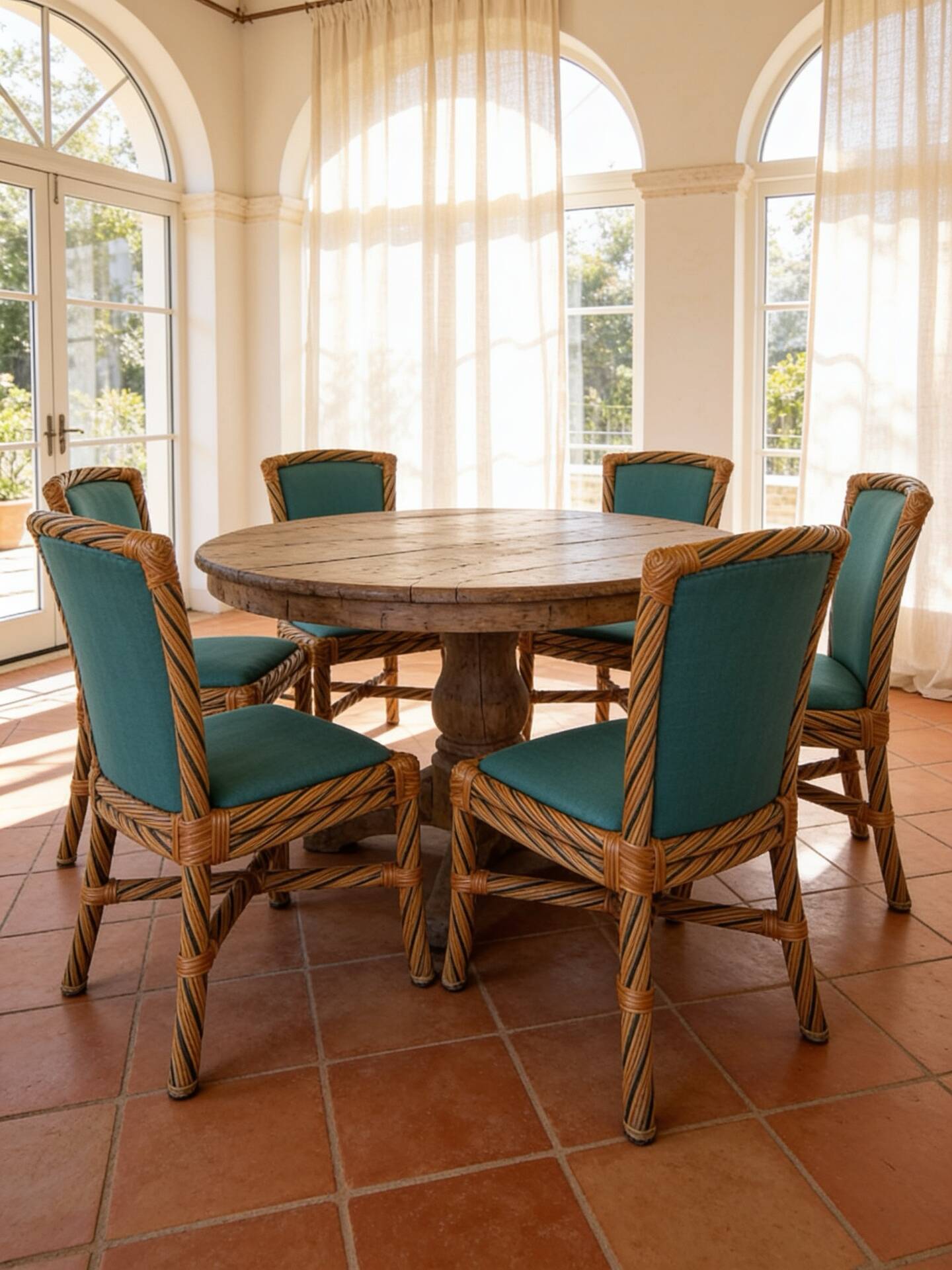 Set of six vintage bamboo and rattan dining chairs