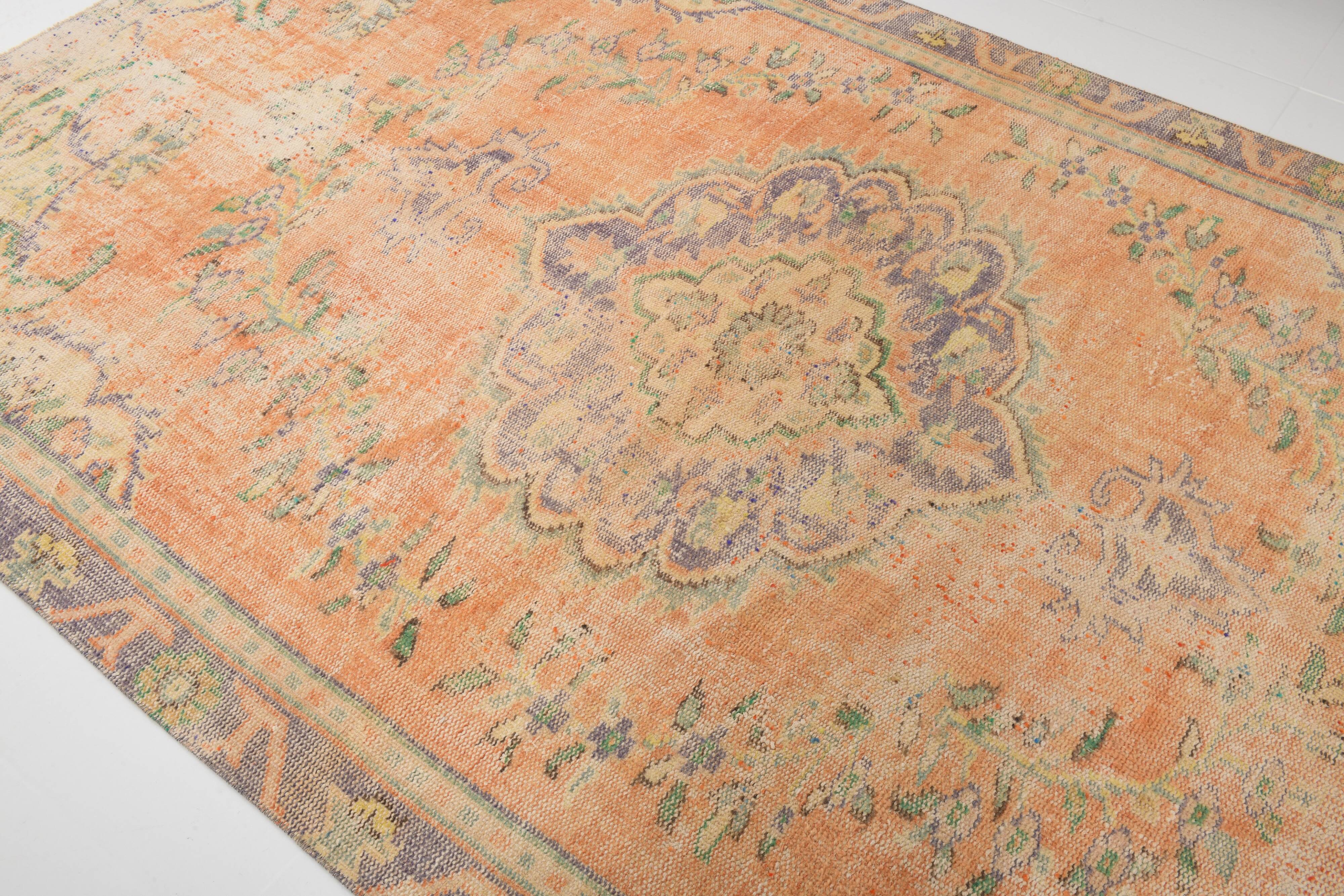 6x10 Peach Orange Classic Handmade Vintage Rug, 174x300Cm