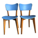 Pair of vintage bistro chairs in wood and light blue vinyl